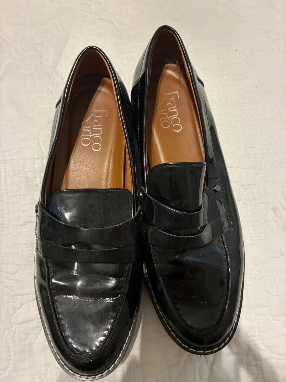Franco Sarto Black Patent Leather Slip-On Penny Loafers